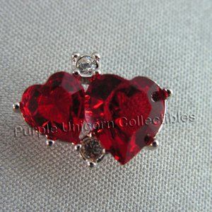 Swarovski Crystal Double Red Heart Tac Pin Brooch